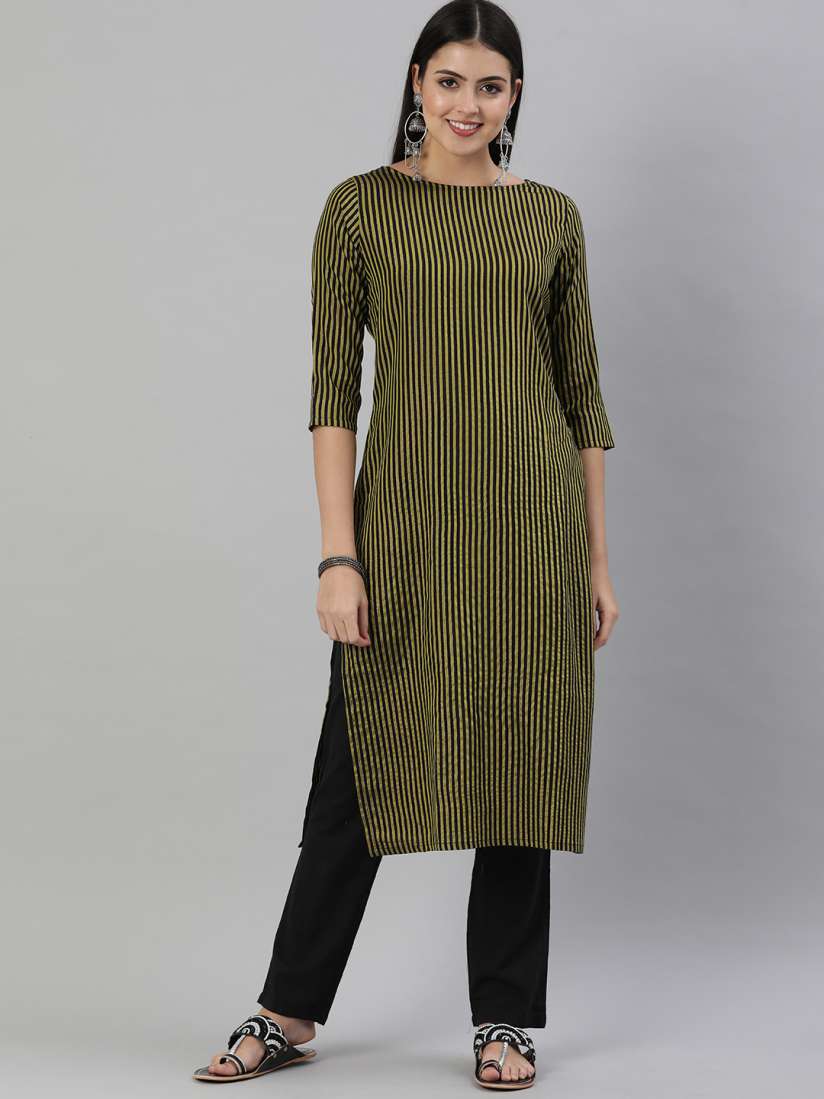 Buy KALINI Olive Green Black Striped Boat Neck Kurti Kurtis for Women 17482934 Myntra