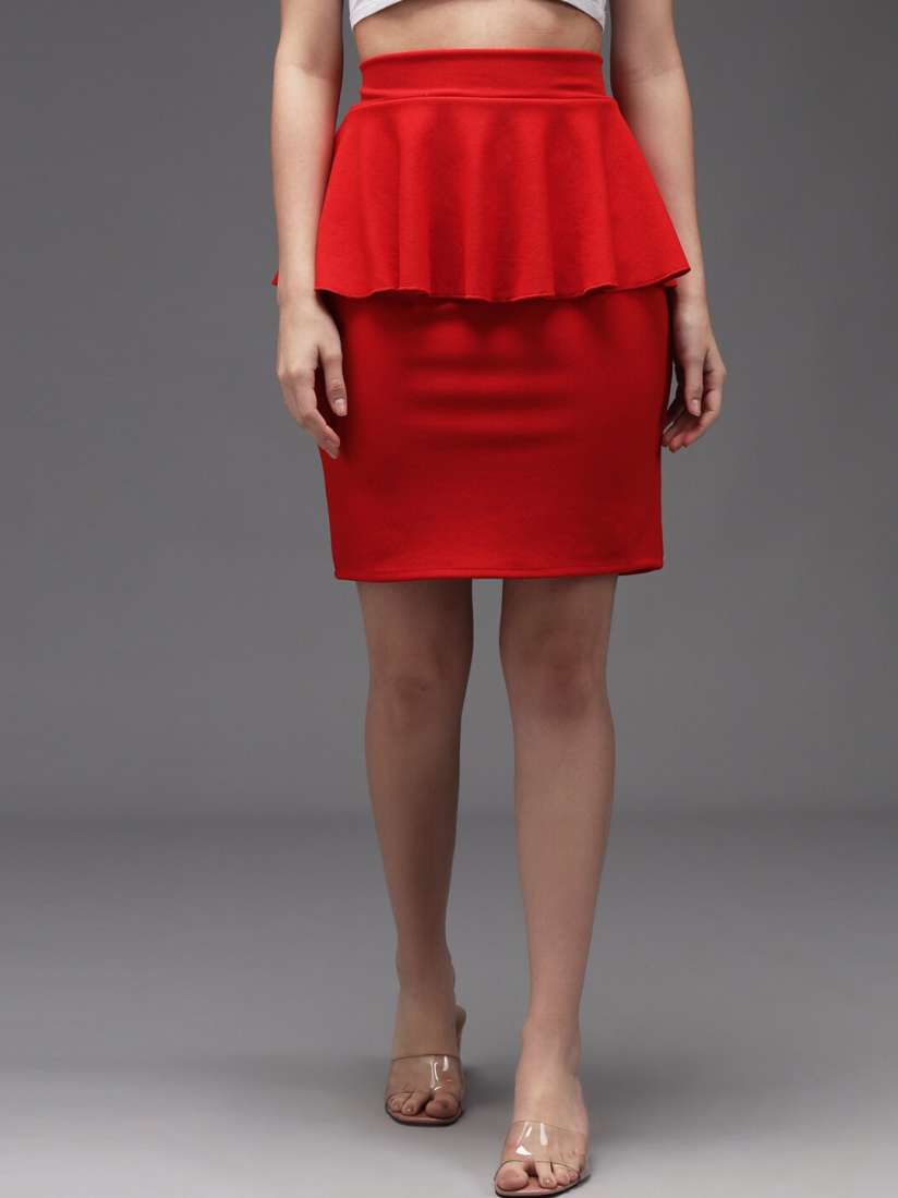 Buy Darzi Red Solid Peplum Frill Skirt Skirts for Women 17484814 Myntra