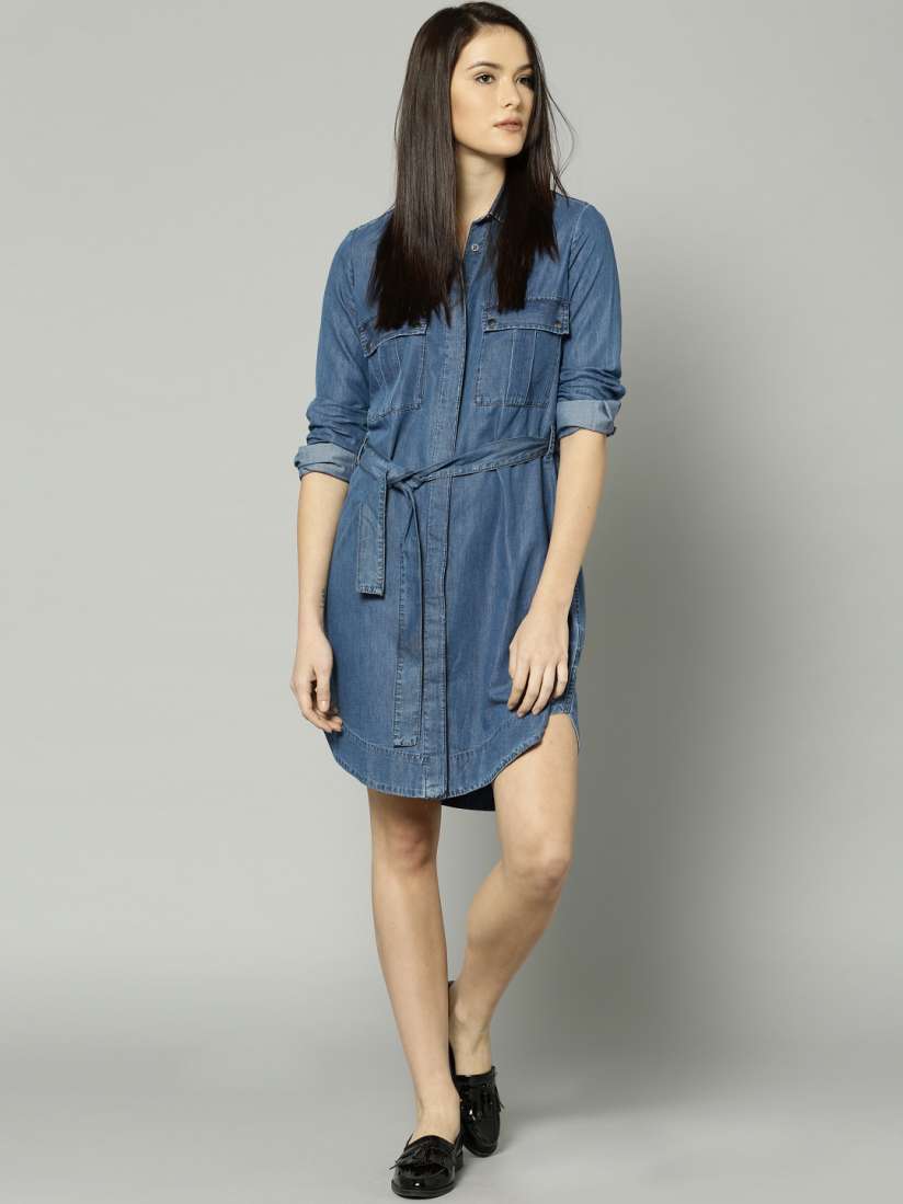 Buy Marks Spencer Women Blue Denim Shirt Dress Dresses for Women 1748530 Myntra
