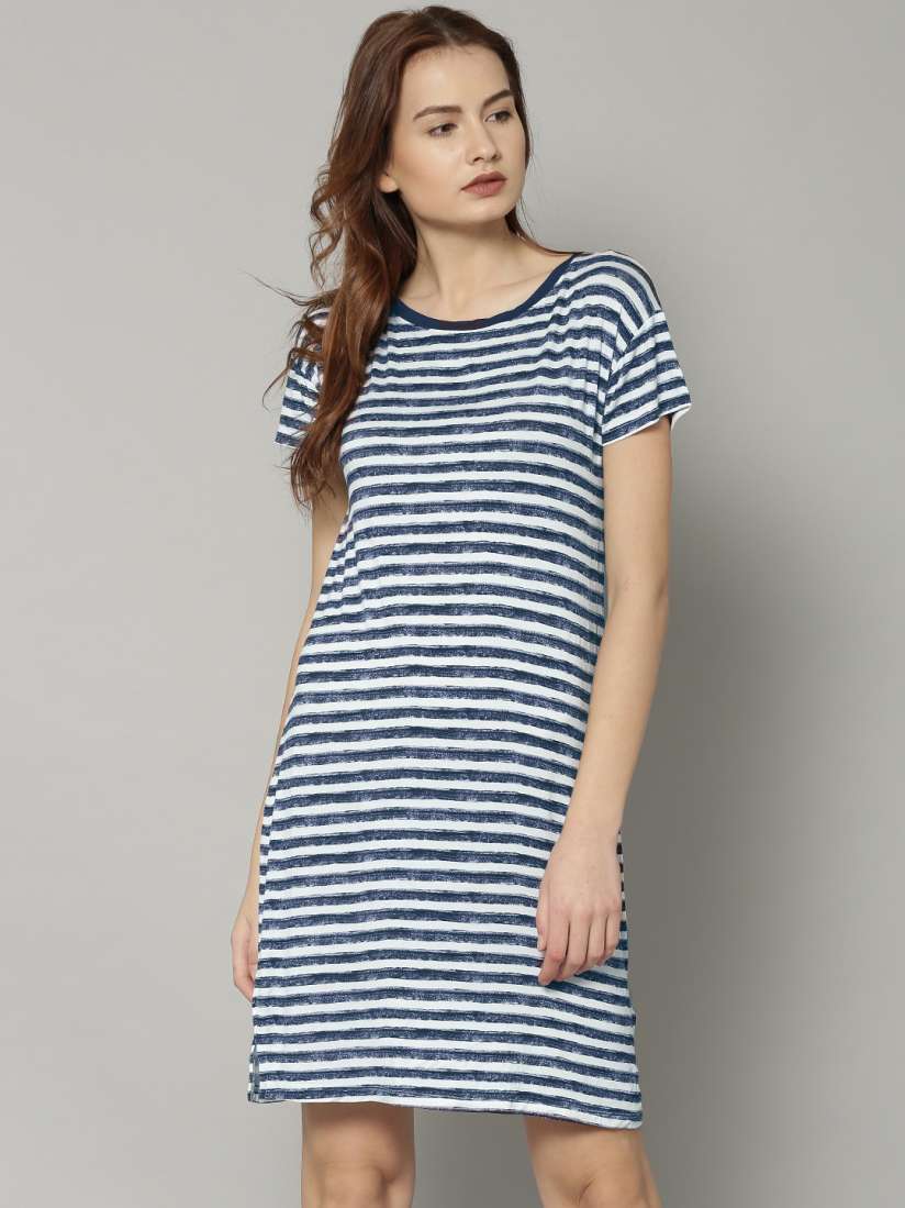 Buy Marks Spencer Women White Navy Striped T shirt Dress Dresses for Women 1748548 Myntra