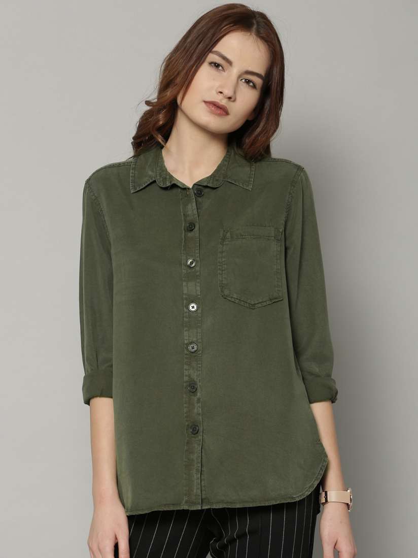Buy Marks Spencer Women Olive Green Solid Denim Casual Shirt Shirts for Women 1748683 Myntra