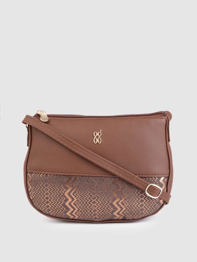 Buy Baggit Brown Solid Regular Structured Sling Bag with Woven Chevron Foil Print Detail Handbags for Women 17489298 Myntra