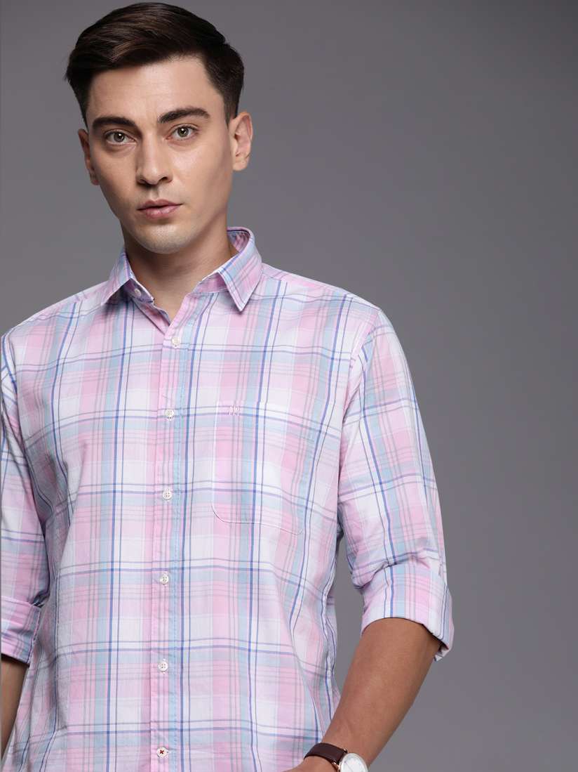 Buy Raymond Men Pink Blue Slim Fit Checked Pure Cotton Casual Shirt Shirts for Men 17491296 Myntra