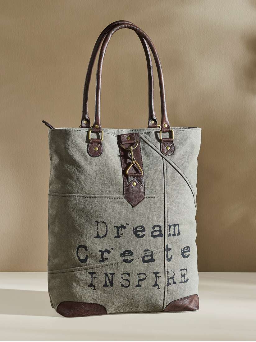 Buy Mona B Grey Printed Upcycled Canvas Tote Bag Handbags for Unisex 17498882 Myntra