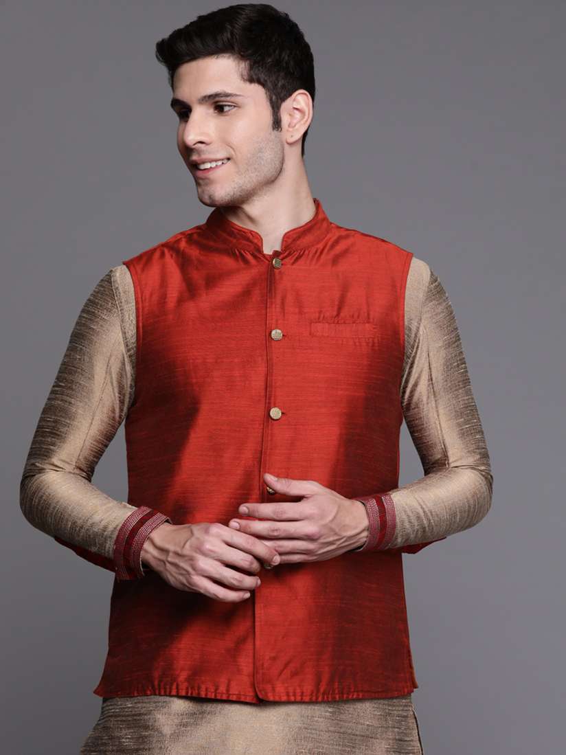 Buy Indo Era Men Orange Ethnic Nehru Jacket Nehru Jackets for Men 17502626 Myntra