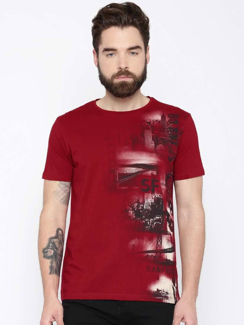 Buy SF JEANS By Pantaloons Men Maroon Printed Round Neck T Shirt Tshirts for Men Myntra