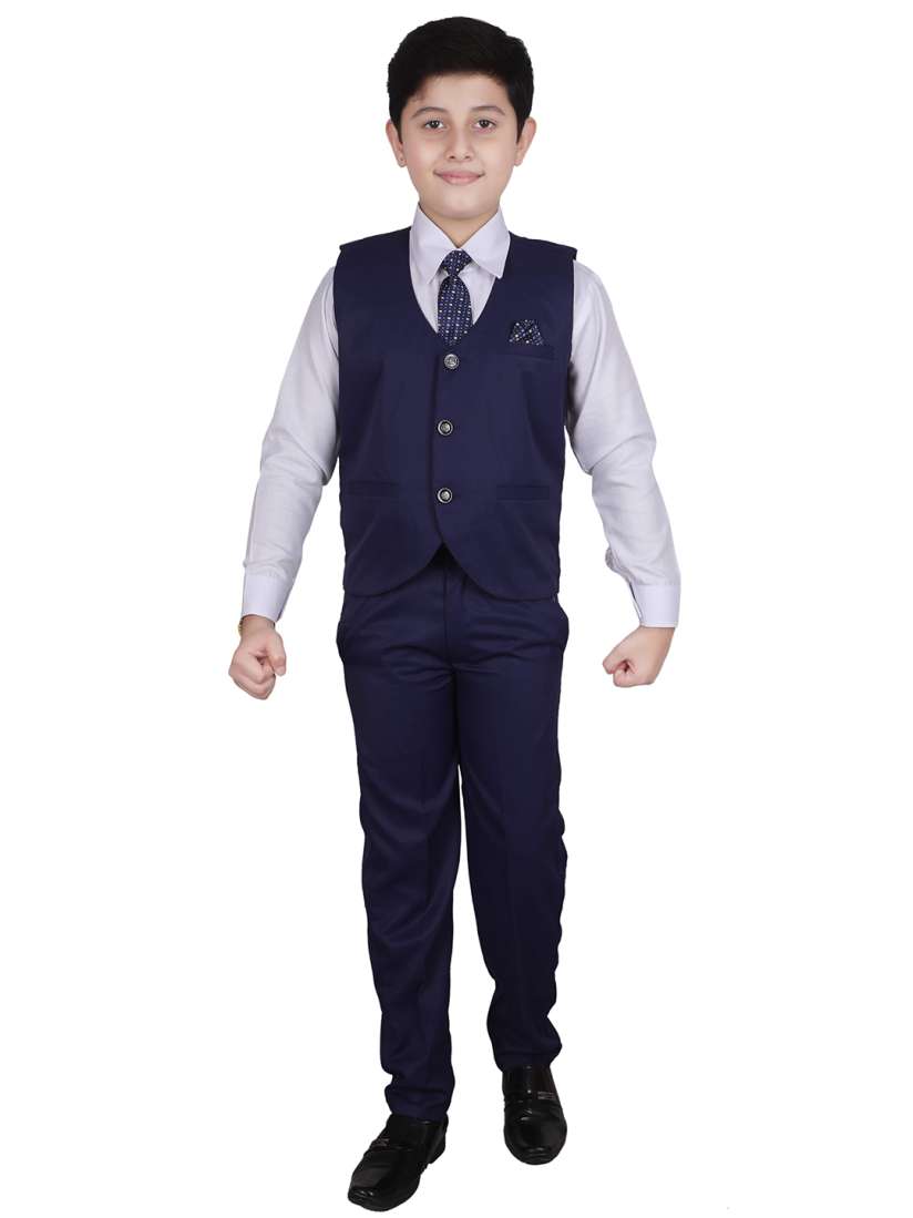 Buy Pro Ethic STYLE DEVELOPER Kids Boys Navy Blue Pure Cotton 3 Piece Suit Set Suits for Boys 17506756 Myntra
