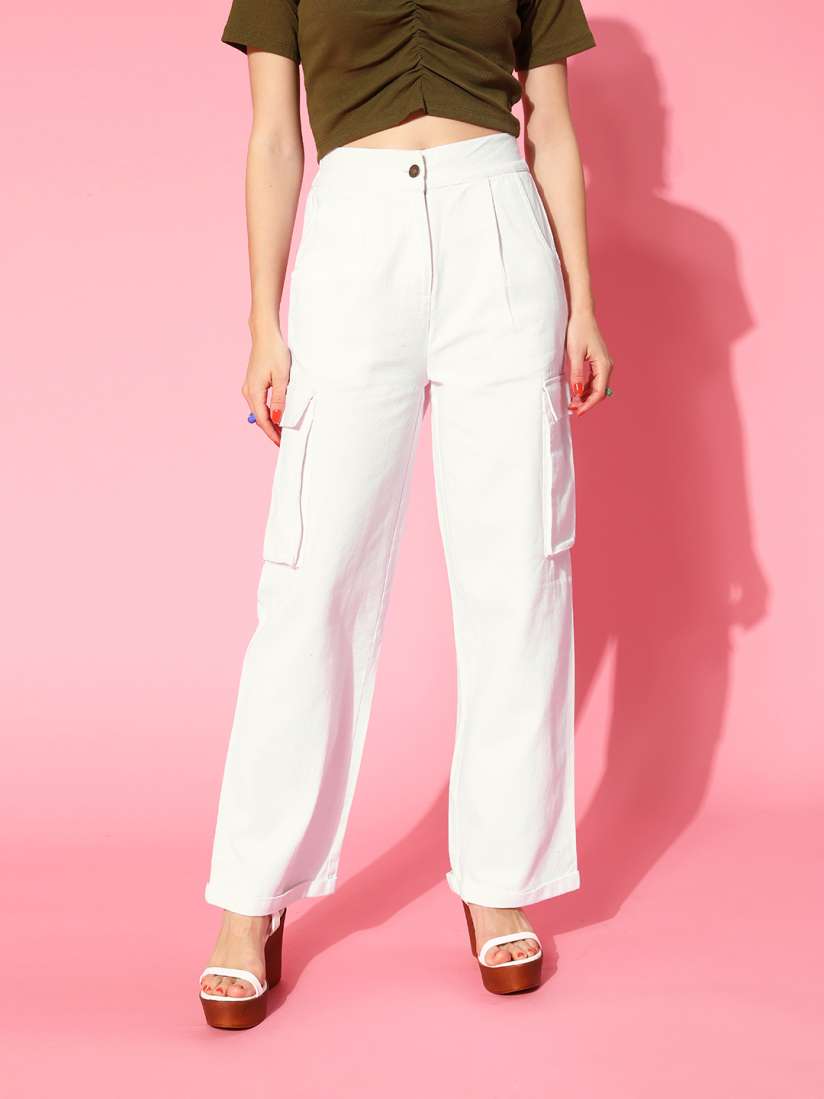 Buy SASSAFRAS Women Classic White Solid Y2K Cargo Trousers Trousers for Women 17511860 Myntra