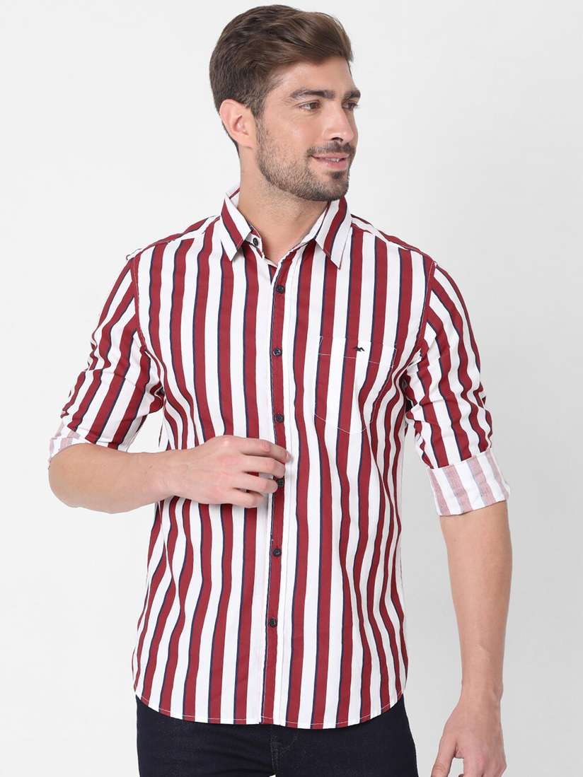 Mufti Mens Red And White Striped Dress Shirt Mufti Maroon Shirt