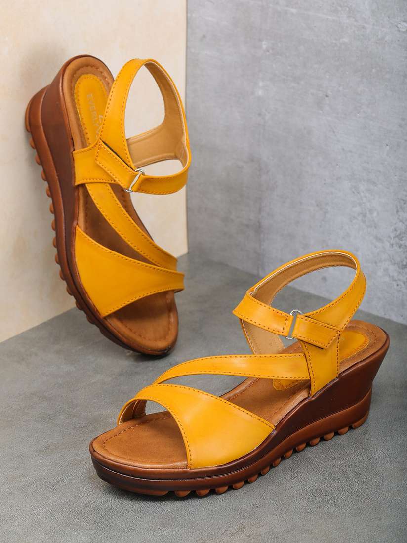 mustard wedge heels