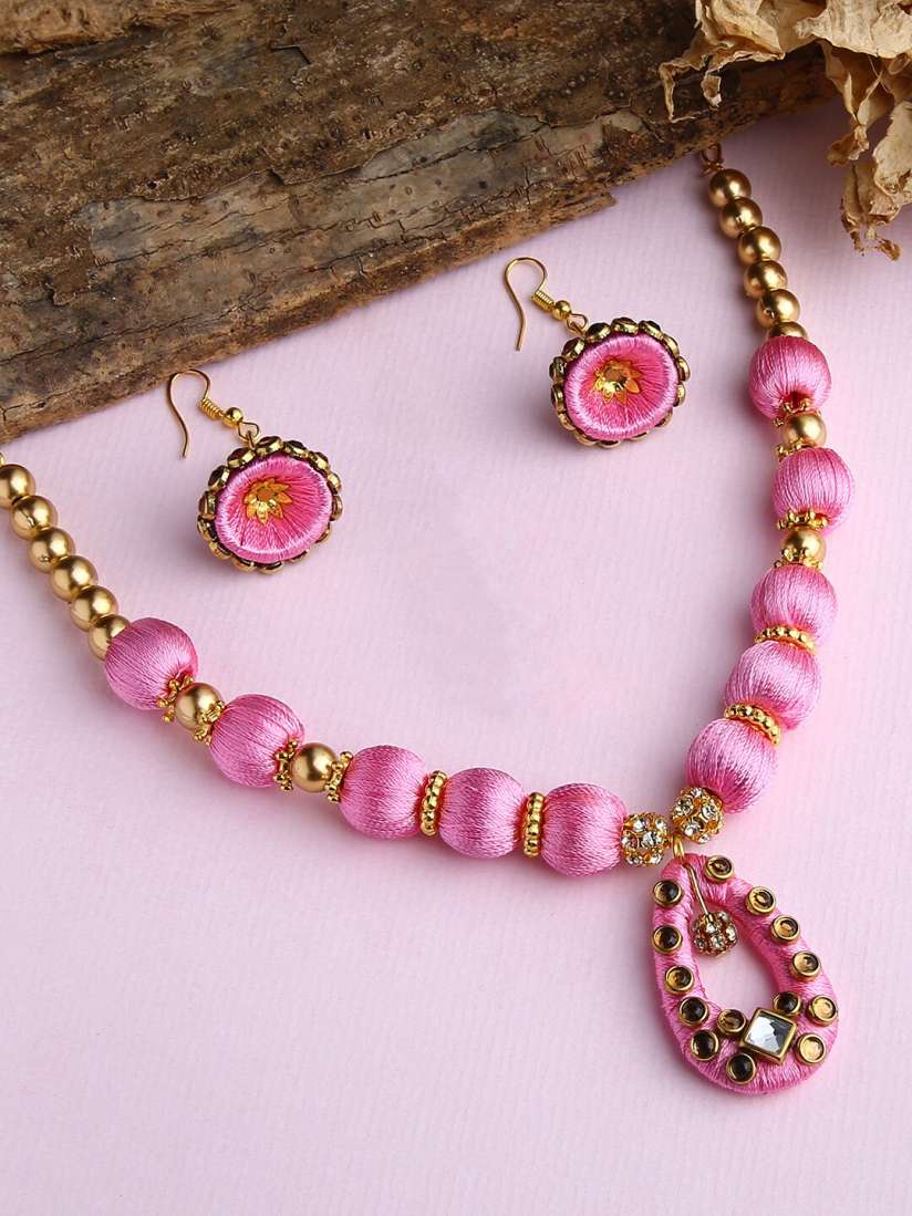 Buy AKSHARA Girls Pink Gold Plated Ethnic Handcrafted Silk Thread Jewellery Set Jewellery Set for Girls 17522566 Myntra