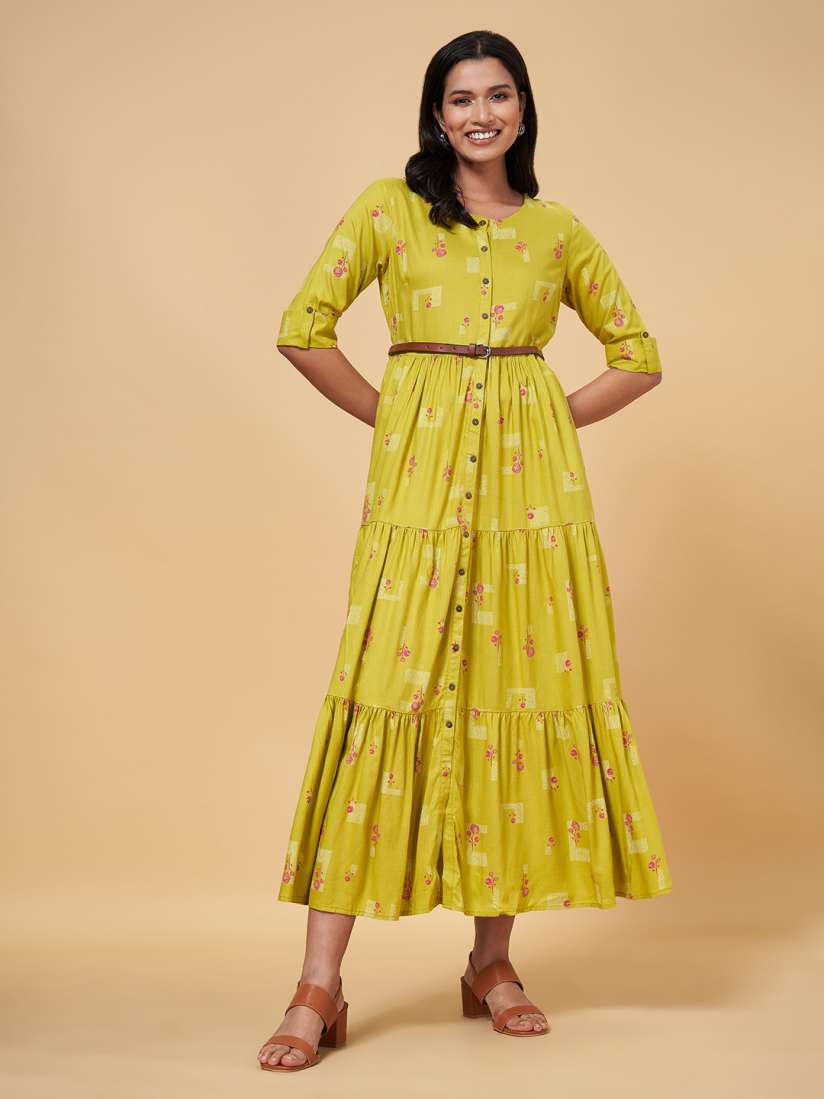 Buy AKKRITI BY PANTALOONS Lime Green White Floral Tiered Maxi Dress Ethnic Dresses for Women 17525898 Myntra
