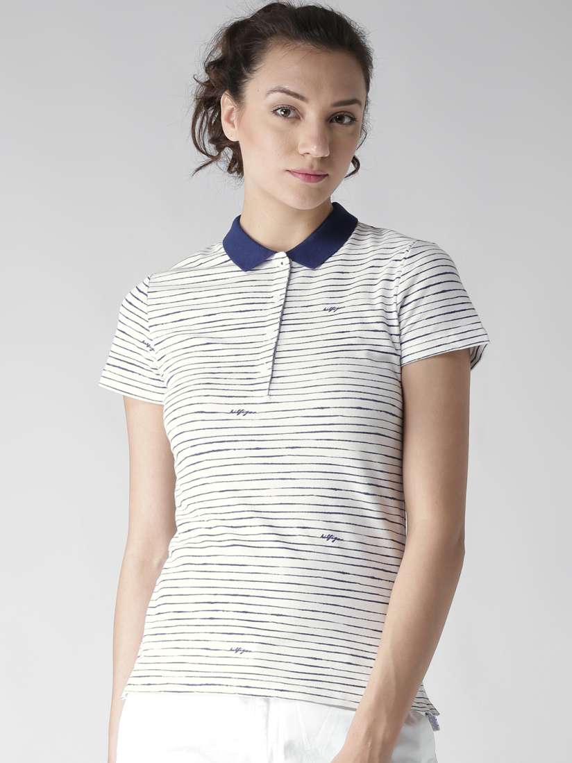 Buy Tommy Hilfiger Women White Navy Striped Polo Collar T shirt Tshirts for Women 1753001 Myntra