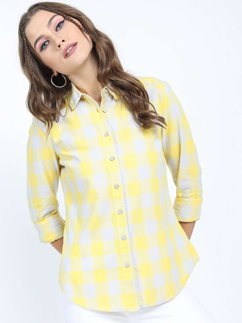Yellow gingham shirt womens cheap