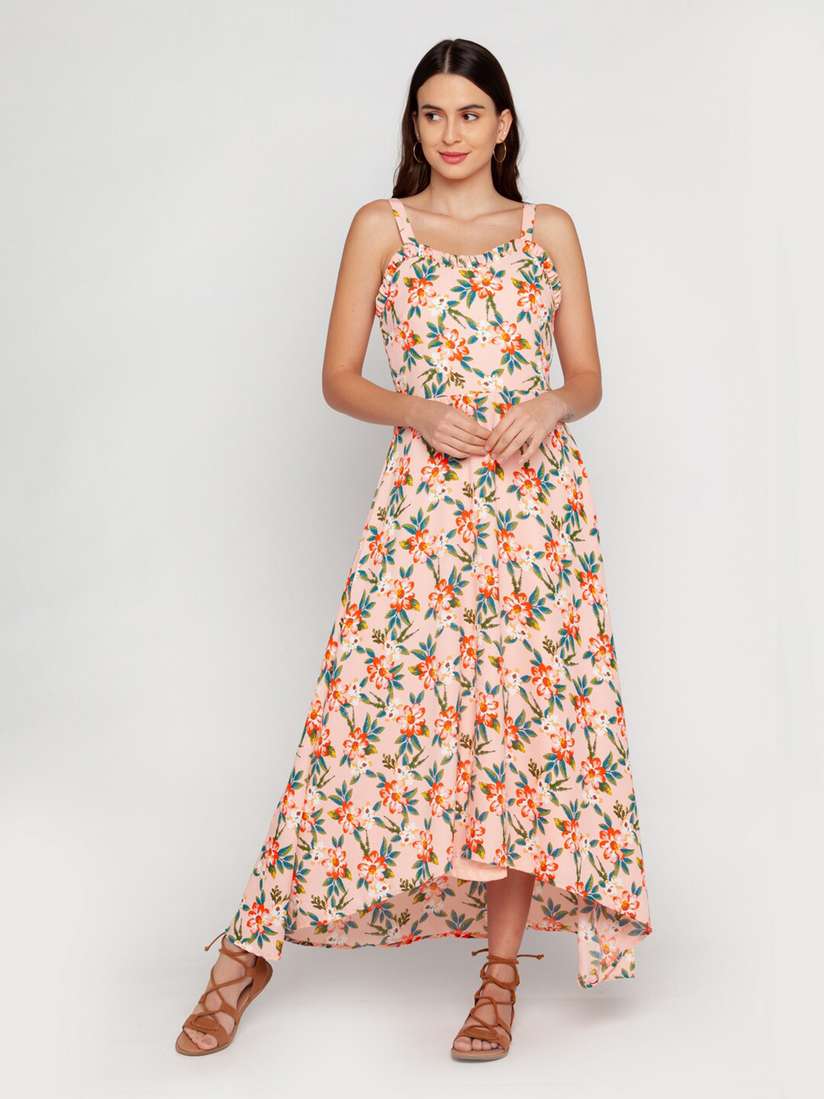 Floral Dress Zink London Maxi Dress Zink London Women Peach-Coloured Floral Printed Maxi Dress