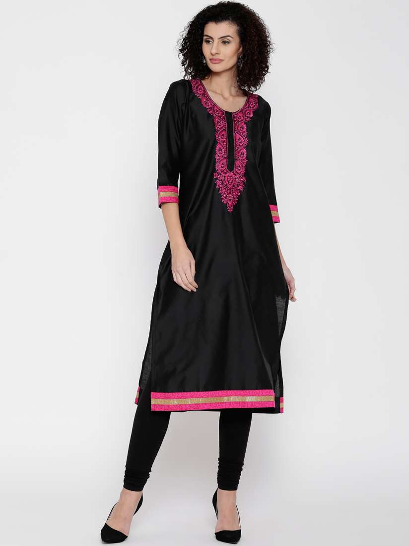 Buy Jashn Women Black Embroidered Straight Kurta Kurtas for Women Myntra