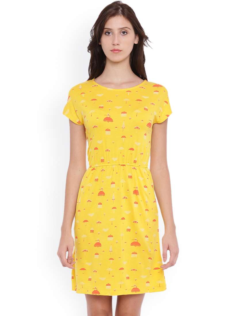 Buy Chumbak Women Yellow Printed Fit Flare Dress Dresses for Women 1754026 Myntra