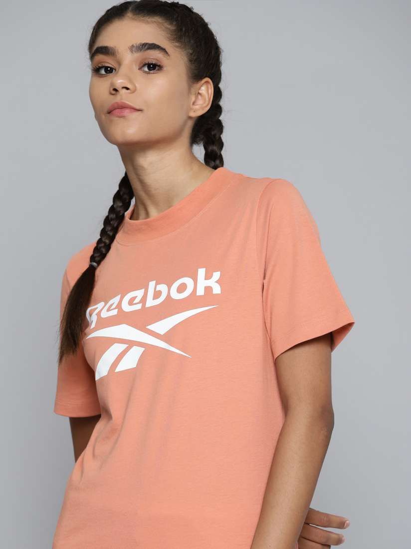 Buy Reebok Women Peach Coloured Brand Logo Printed Training or Gym T shirt Tshirts for Women 17543828 Myntra