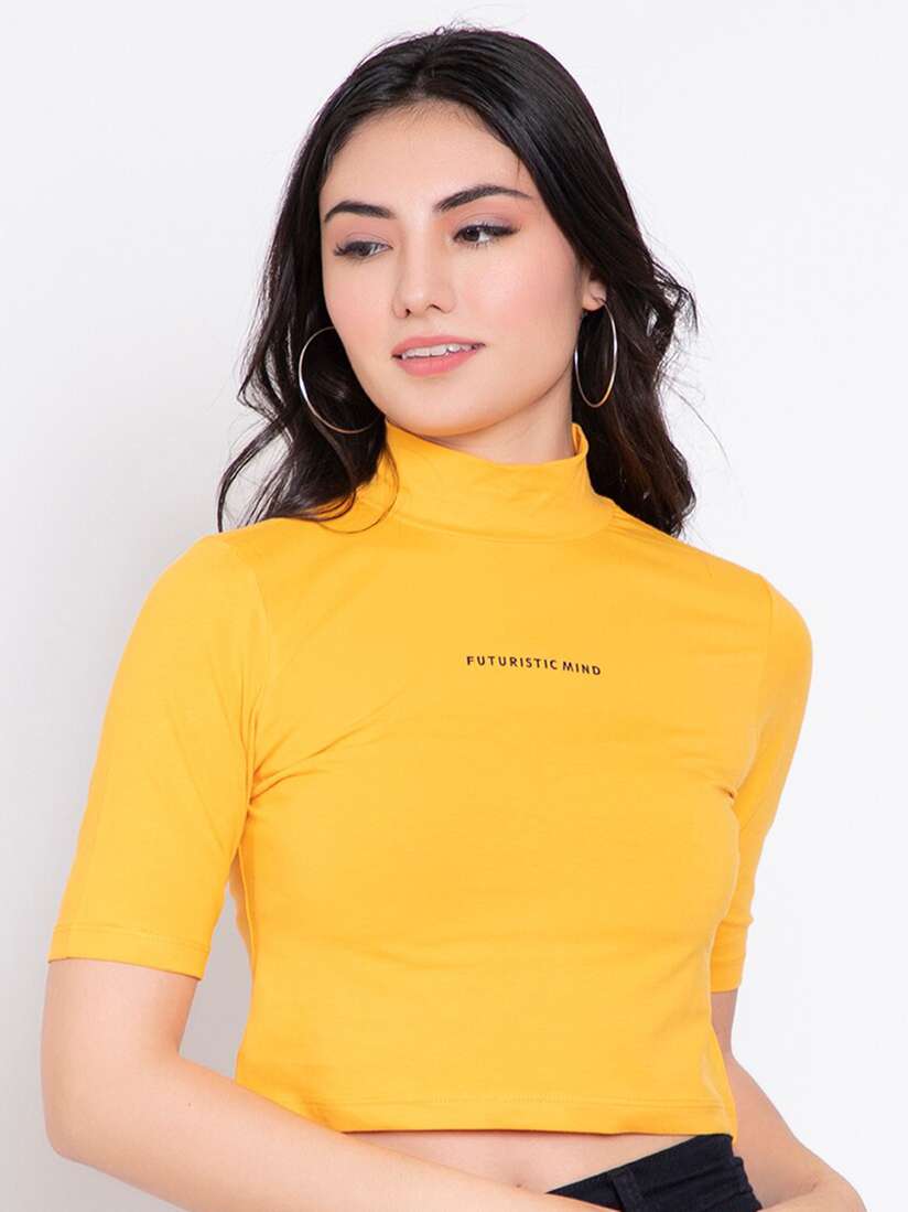 yellow high neck crop top