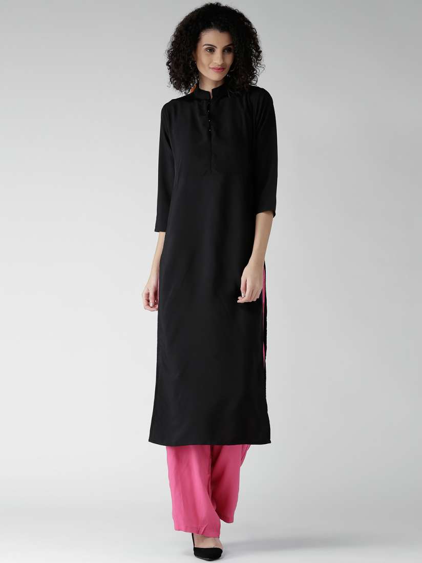 Buy GERUA Women Black Crepe Solid Straight Kurta Kurtas for Women Myntra
