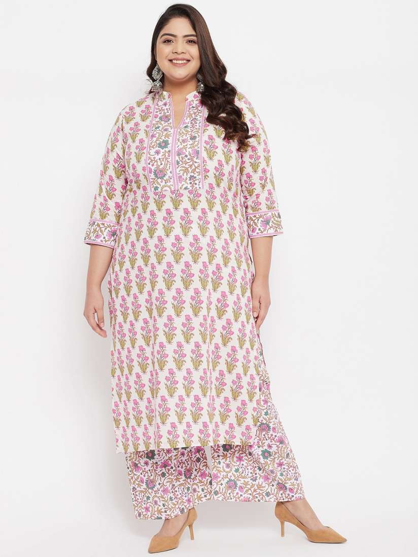 Buy Tissu Women Cream Coloured Floral Printed Pure Cotton Kurti with Palazzos Kurta Sets for Women 17556290 Myntra