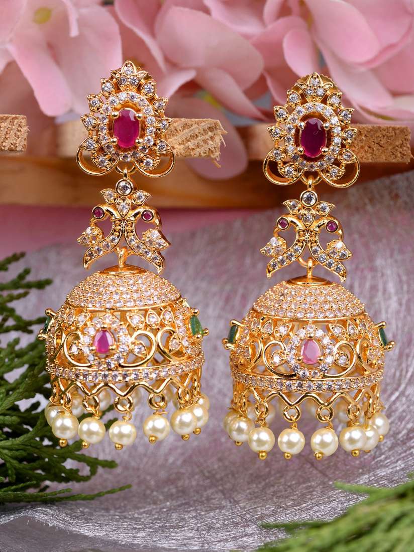 Pink stone earrings gold shop