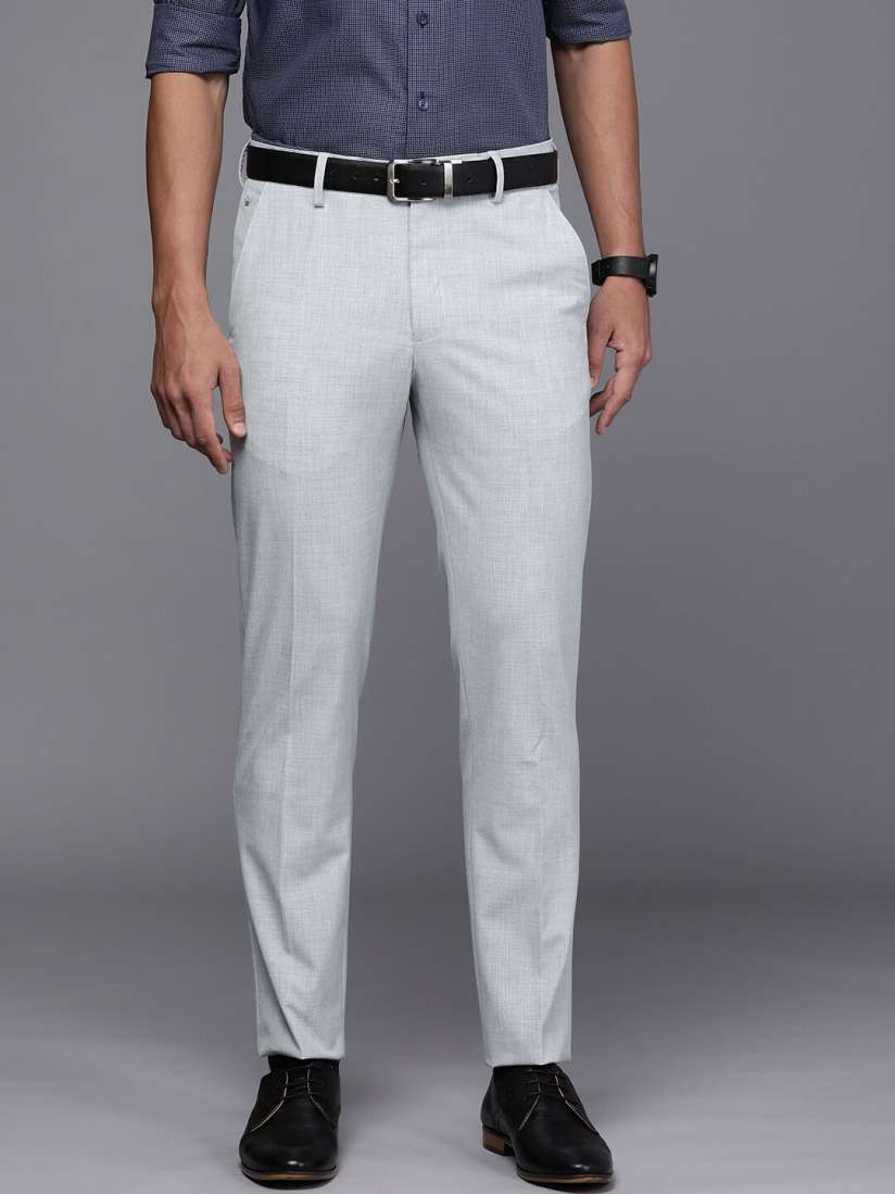 Buy Louis Philippe Men Grey Solid Slim Fit Pleated Trousers Trousers for Men 17567680 Myntra