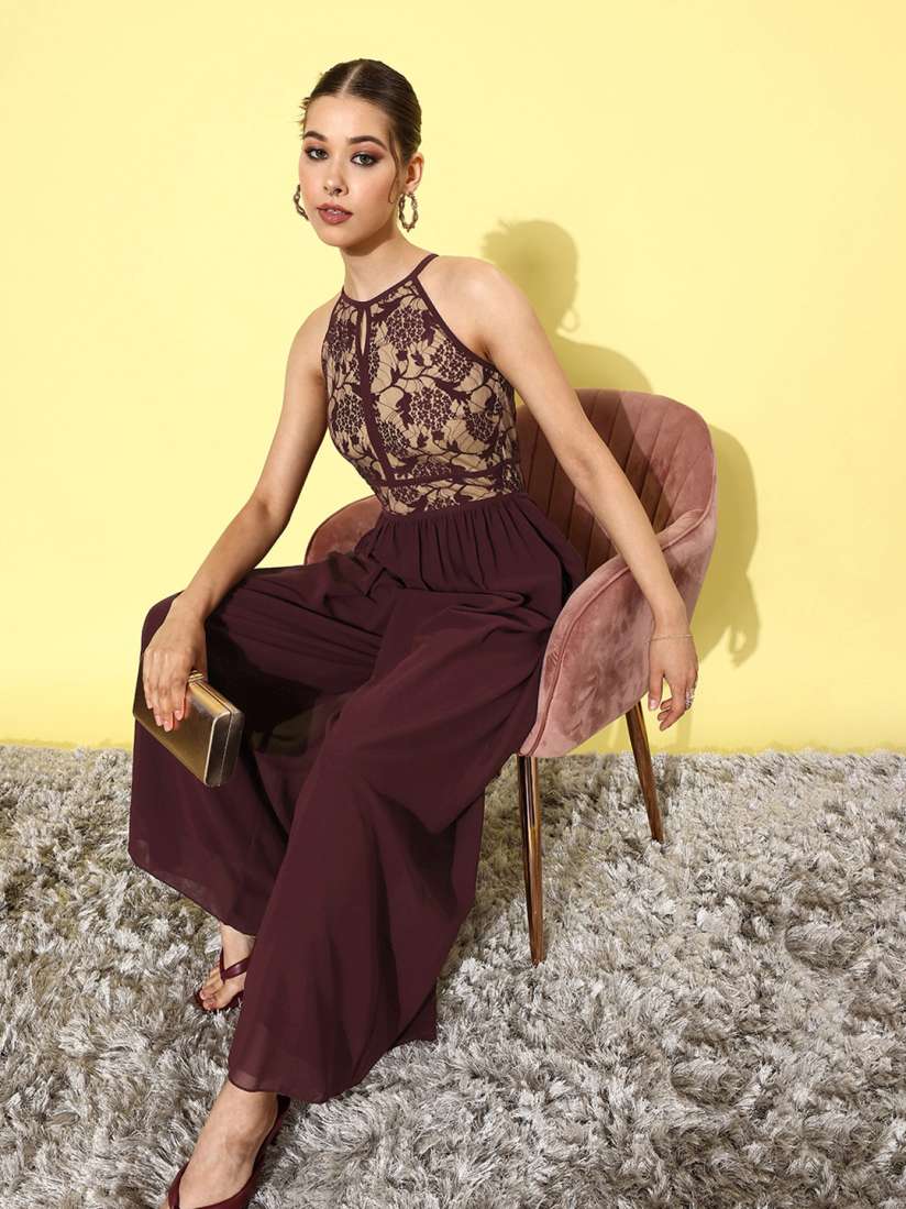 Maroon lace jumpsuit discount