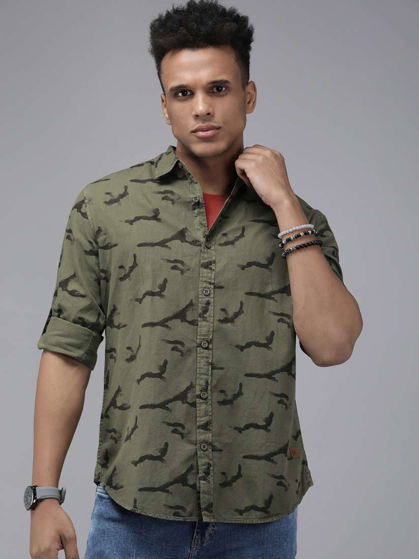 Buy Roadster Men Olive Green Pure Cotton Classic Abstract Printed Casual Shirt Shirts for Men 17577252 Myntra