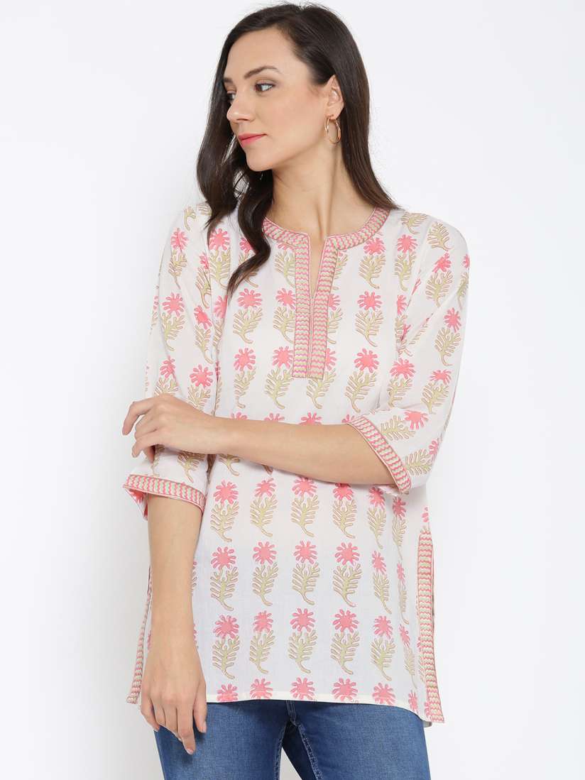 Buy Kilol White Pink Block Print Kurti Kurtis for Women 1758289 Myntra