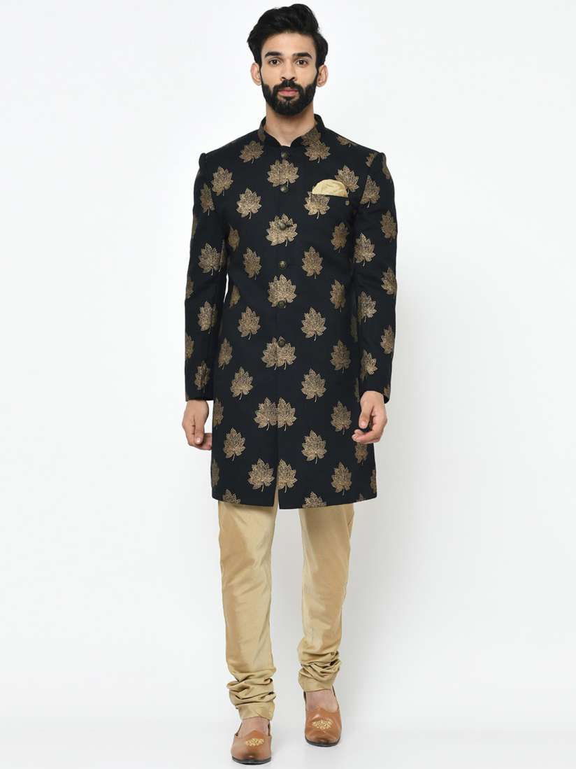 Buy KISAH Men Black Beige Printed Sherwani Set Sherwani for Men 17584404 Myntra