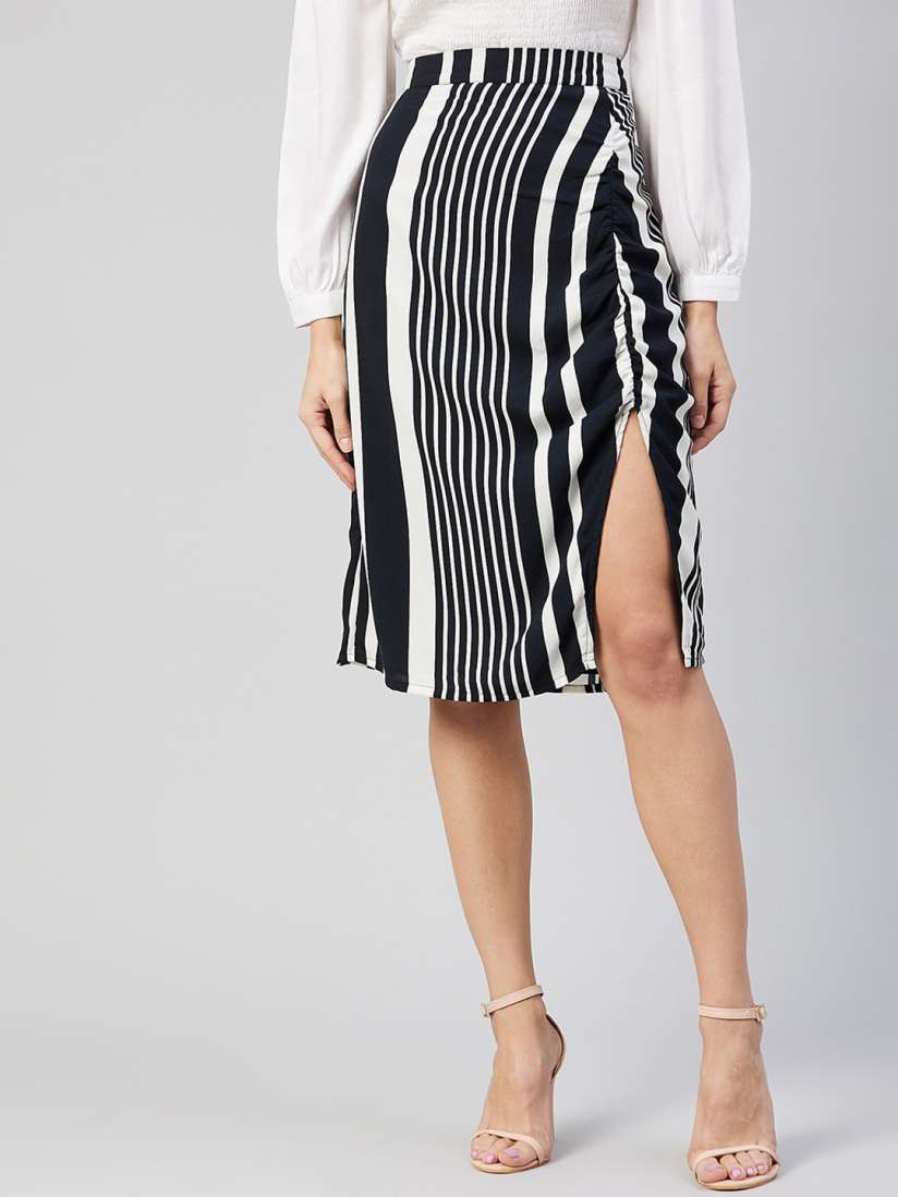 Buy Carlton London Women Black White Striped Straight Knee Length Skirt Skirts for Women 17585774 Myntra