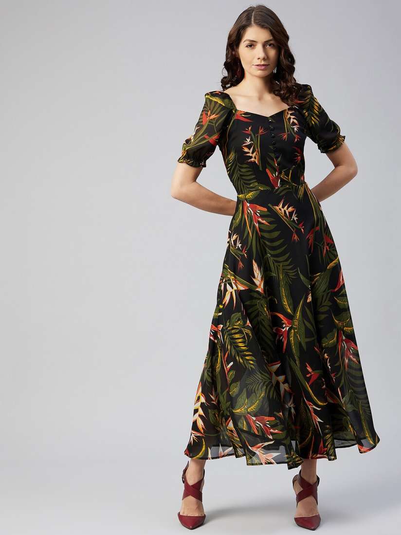 Buy RARE Women Black Green Tropical Printed Maxi Dress Dresses for Women 17586870 Myntra