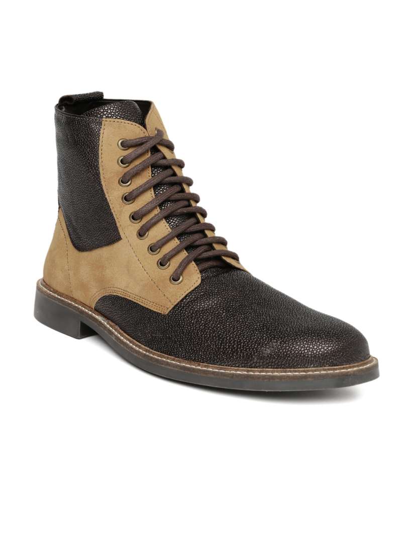 Buy Knotty Derby Men Brown Black Colourblocked High Top Flat Boots Boots for Men 1759058 Myntra