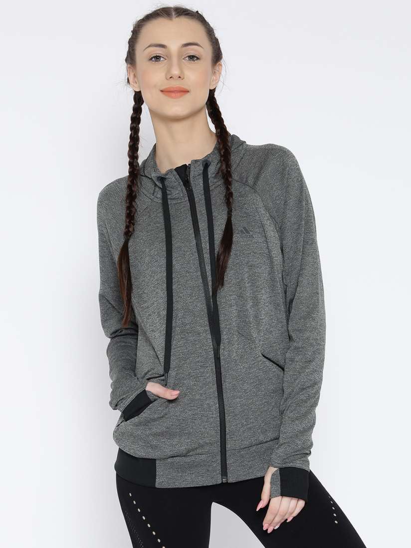 Buy ADIDAS Women Grey Performance Full Zip A Patterned Hooded Track Jacket Jackets for Women 1759666 Myntra