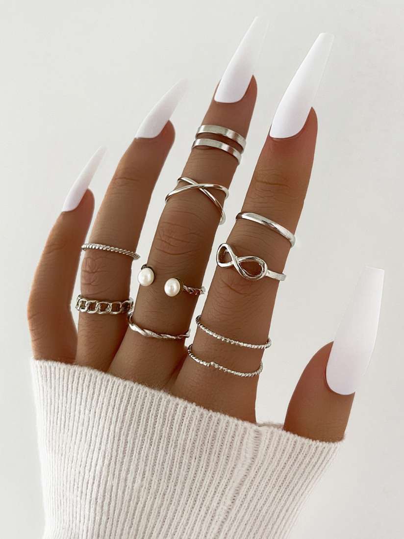 Buy Shining Diva Fashion Set Of 9 Silver Plated Rings Ring for Women 17598556 Myntra