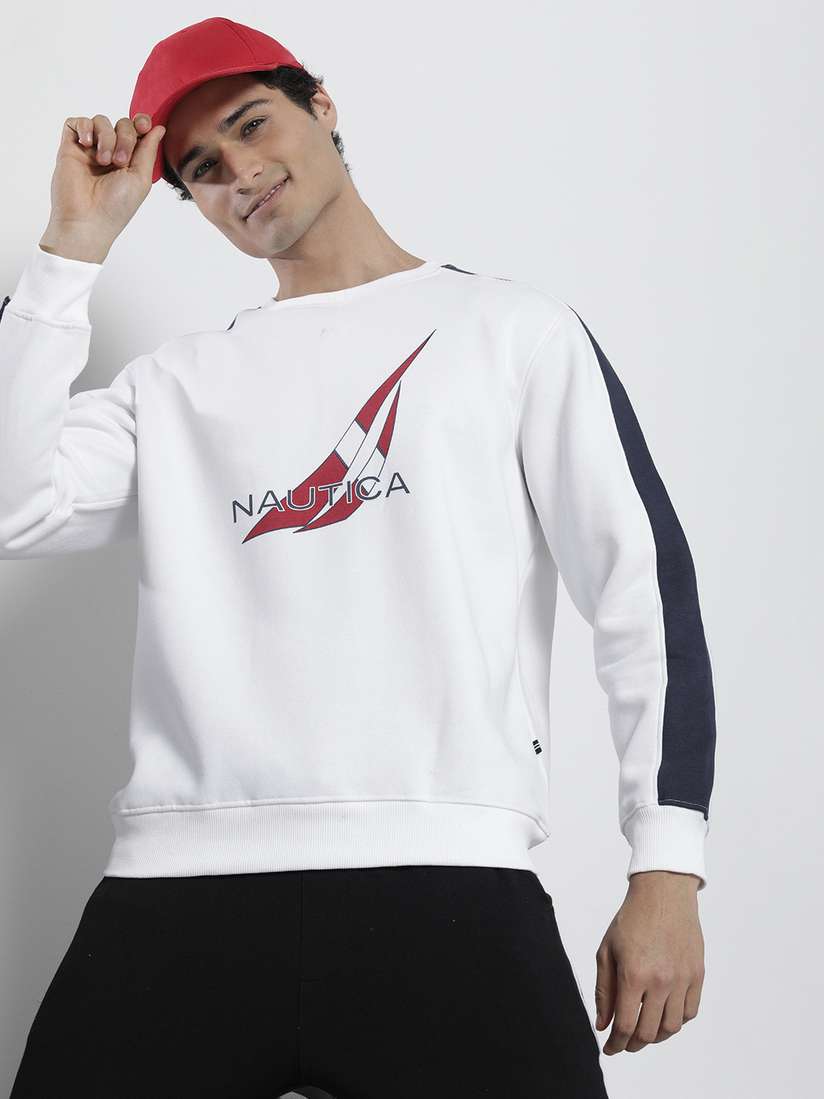 Buy Nautica Men Brand Logo Printed Round Neck Sweatshirt - Technical View