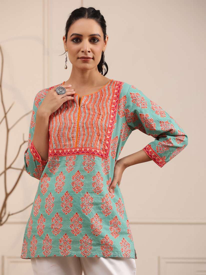 Buy Rain Rainbow Ethnic Printed Sequinned Detail Pure Cotton Kurti Kurtis for Women 17606372 Myntra