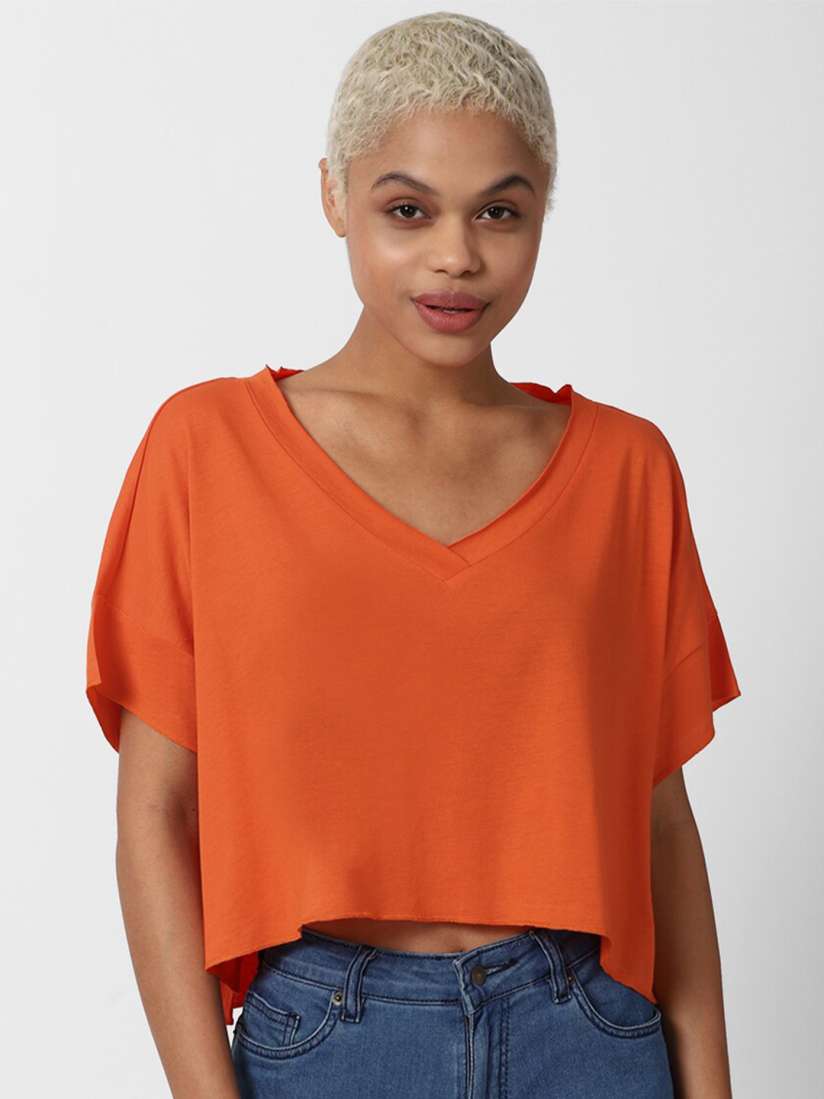 Buy FOREVER 21 Orange Solid Extended Sleeves Boxy Top Tops for Women 17609838 Myntra