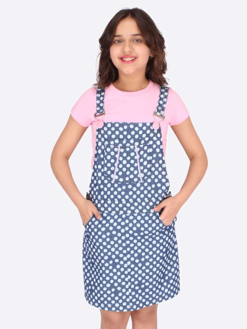 Pink denim pinafore dress store