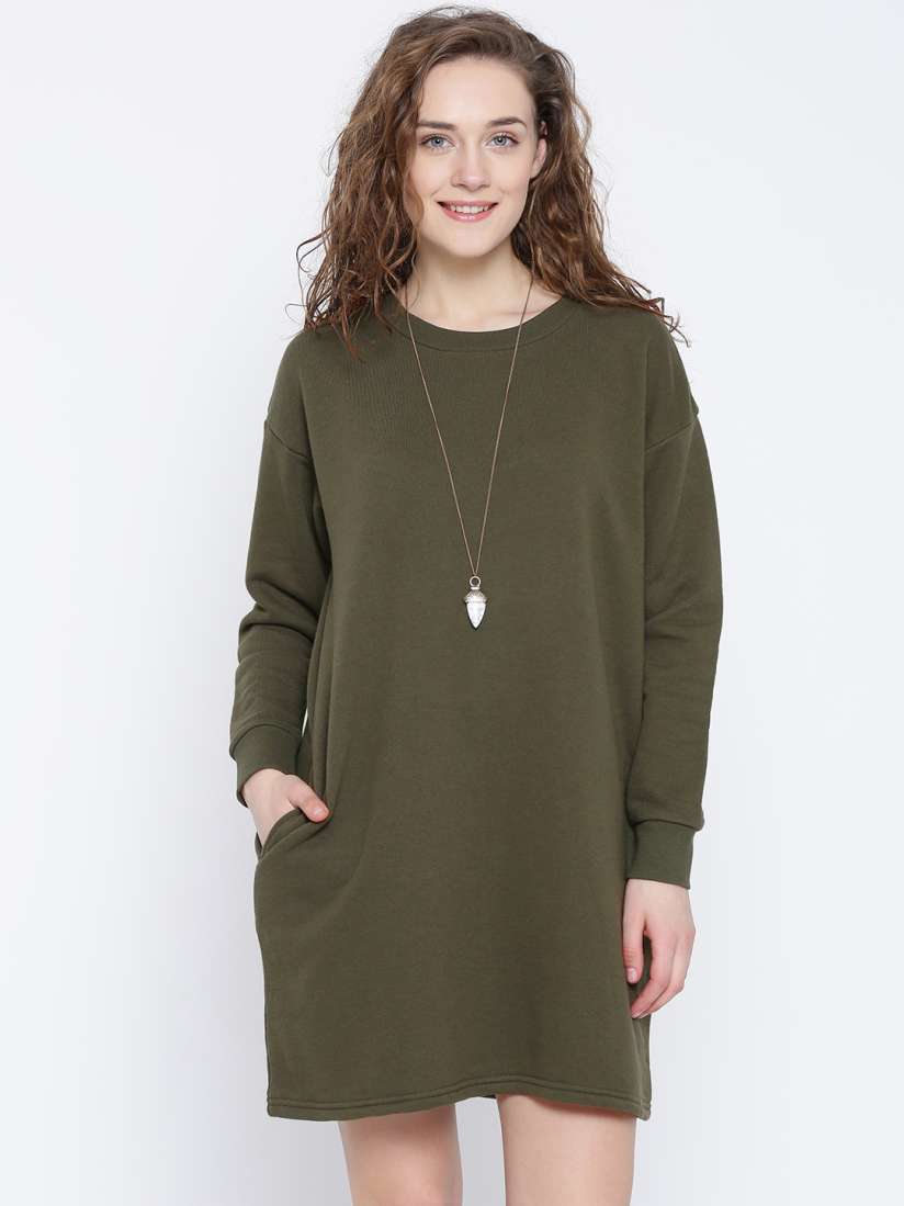 Buy FOREVER 21 Women Olive Green Solid T shirt Dress Dresses for Women 1762321 Myntra