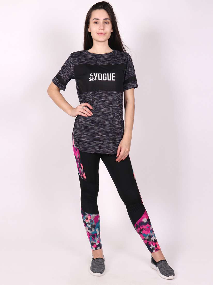 Buy Yogue Activewear Women Black Pink Printed Tights Tights for Women 17623416 Myntra