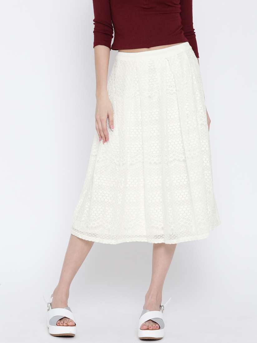 Buy FOREVER 21 White Lace Midi Flared Skirt Skirts for Women 1762503 Myntra