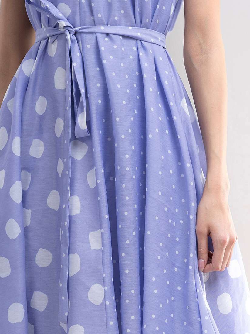 Buy Pink Fort Women Blue Polka Dot Printed Fit Flare Asymmetric Dress Dresses for Women 17625368 Myntra