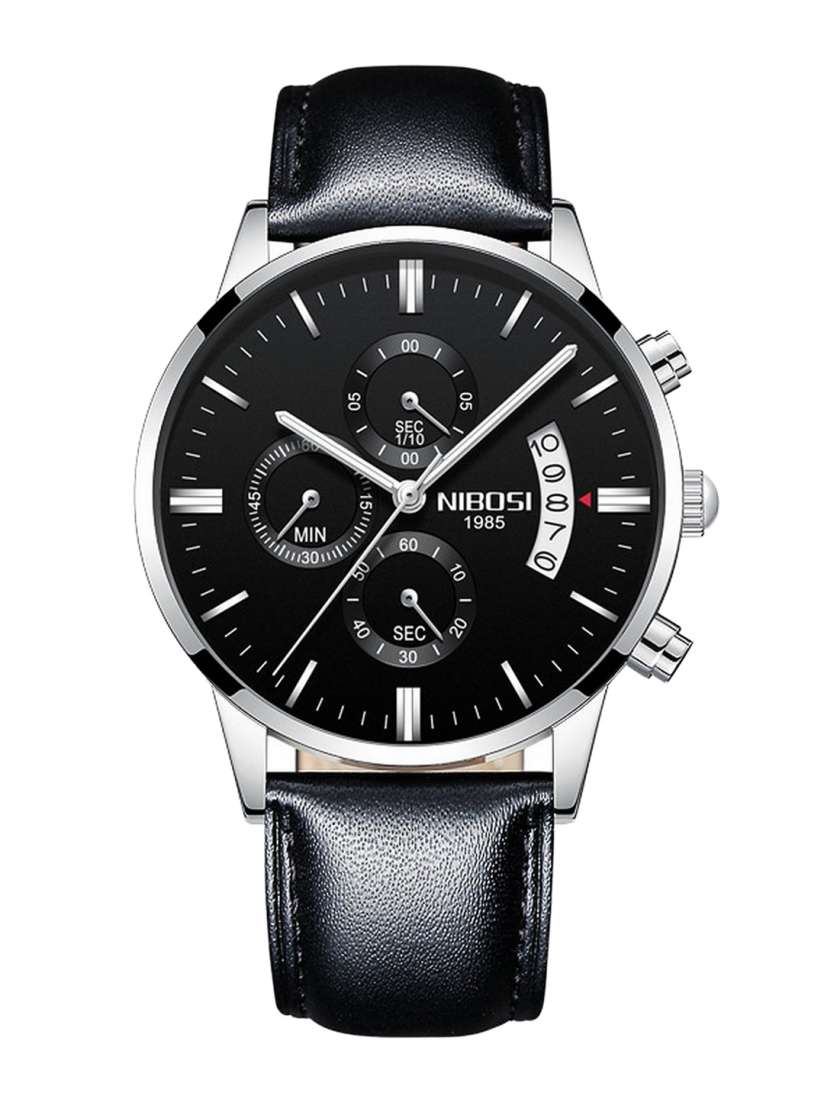 Buy Nibosi Men Black Dial Black Leather Straps Analogue Chronograph Watch Watches for Men 17626884 Myntra