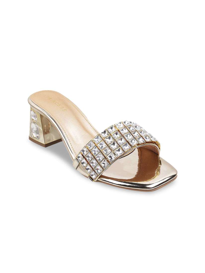 Buy Metro Gold Toned Embellished Block Mules Heels for Women 17642818 Myntra