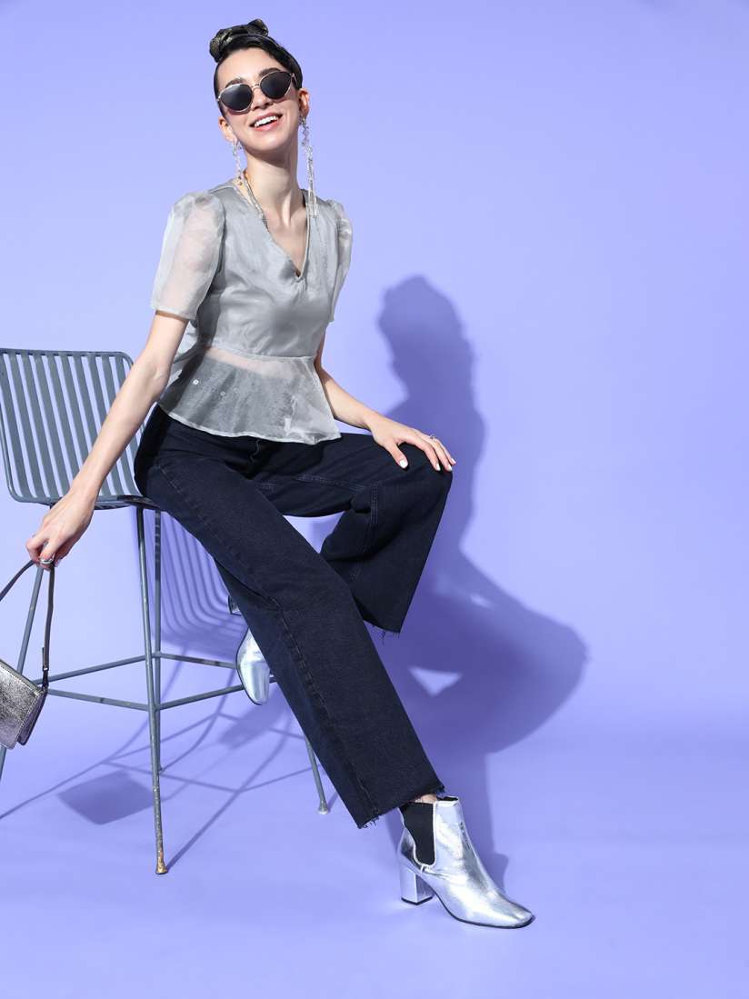 Buy U F Women Beautiful Grey Solid New Neckline Top Tops for Women 17647616 Myntra