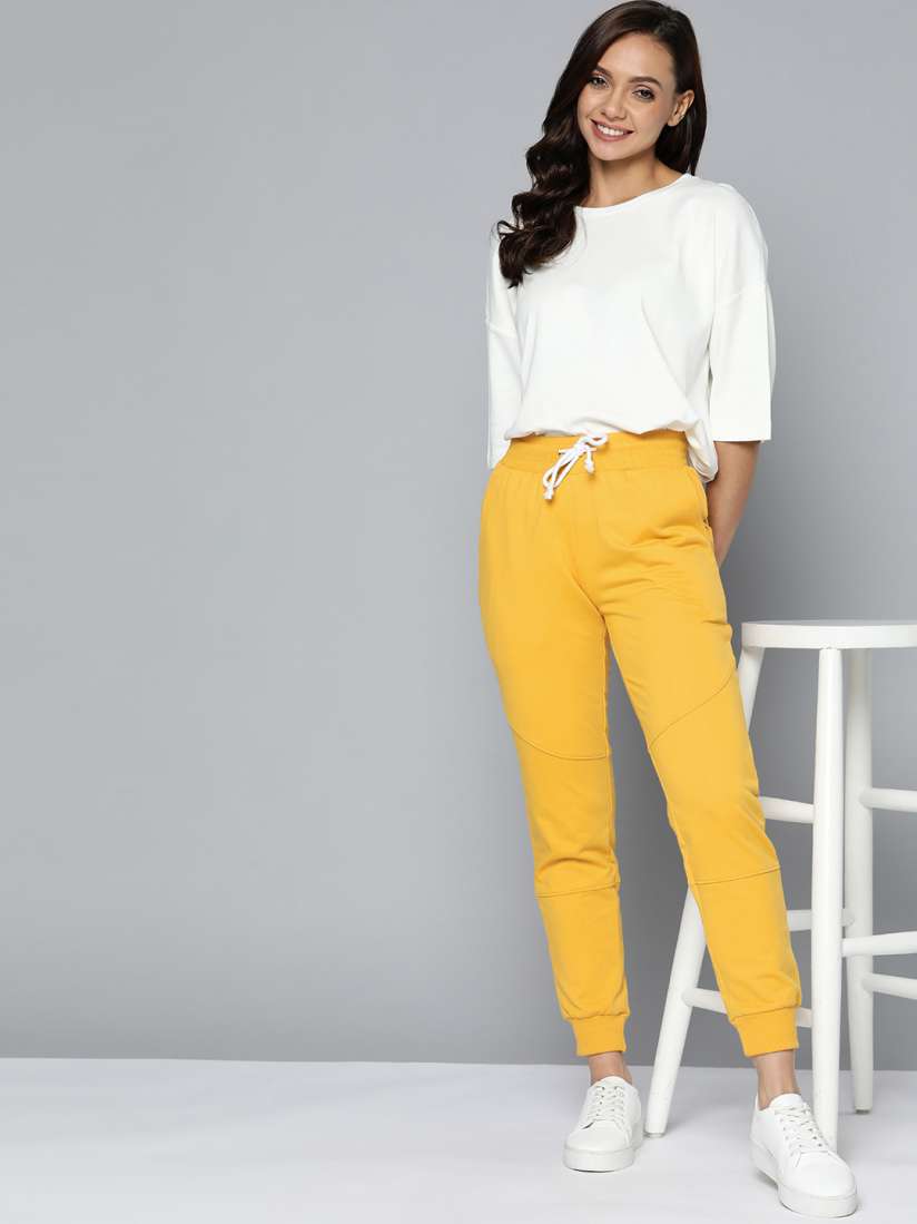 Buy Mast Harbour Women Mustard Yellow Solid Joggers Track Pants for Women 17649908 Myntra