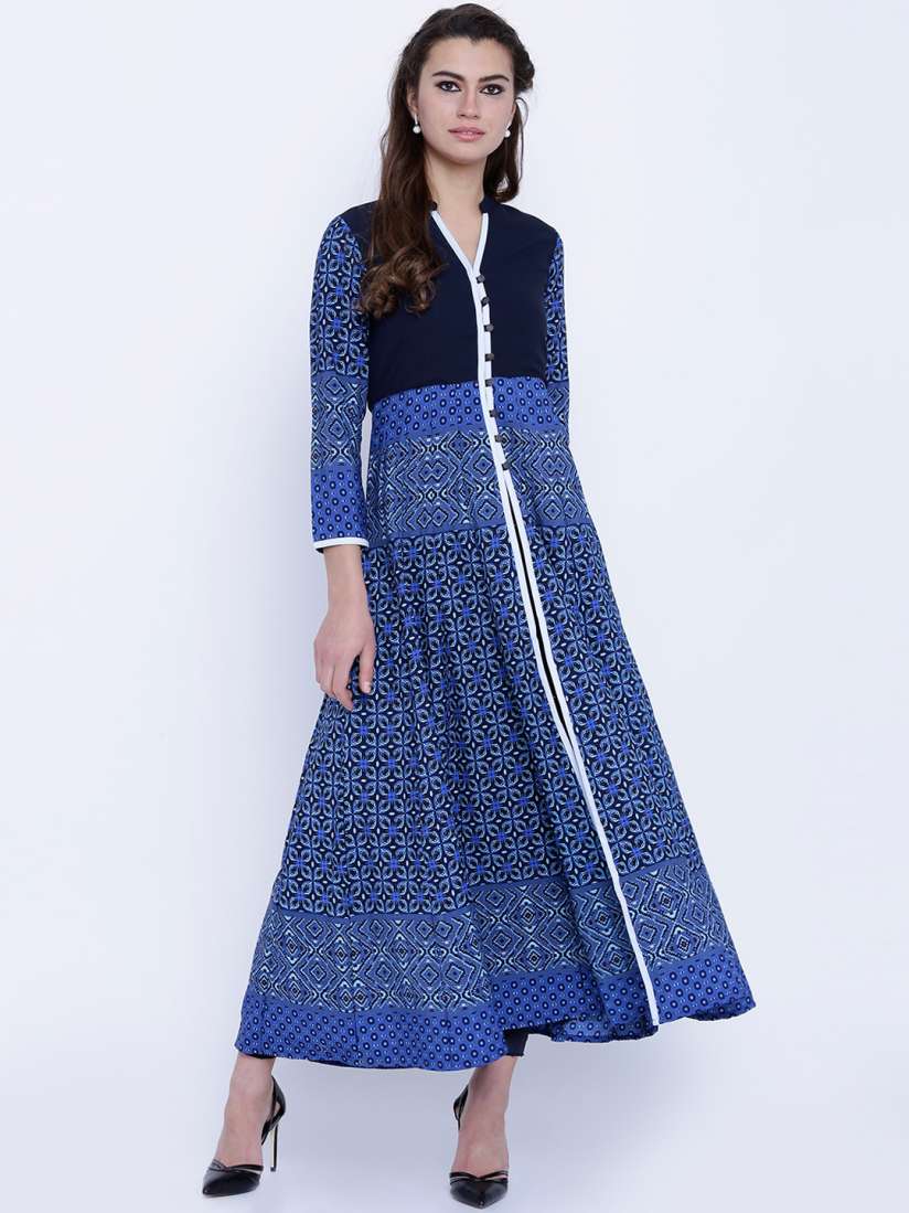 Buy Vishudh Women Navy Printed A Line Kurta Kurtas for Women 1765299 Myntra