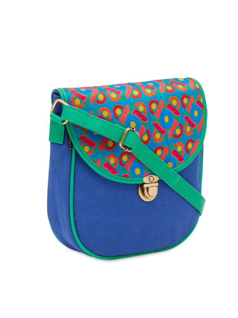 Buy HAQEEBA Blue Green Jacquard Sling Bag Handbags for Women 1765499 Myntra